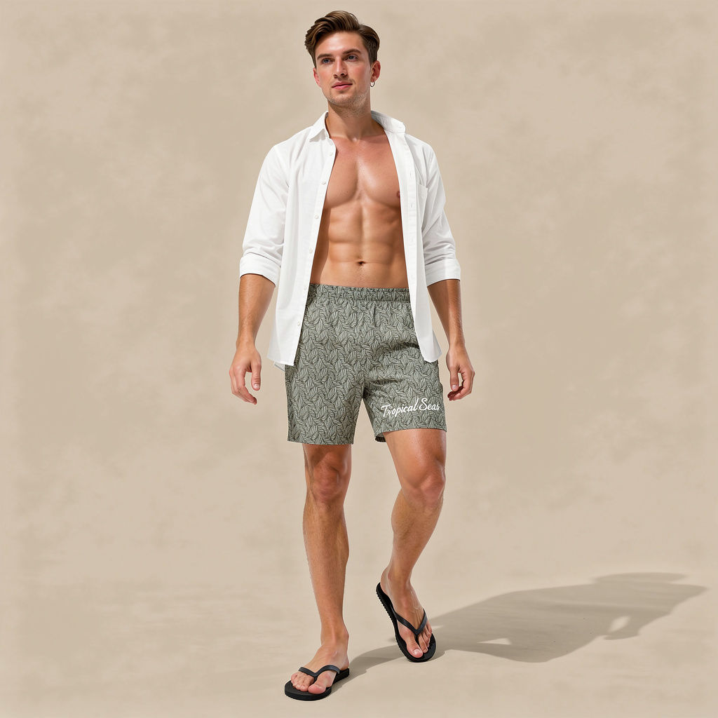 Men's Eco Grey Palm Swim Trunks