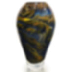Murano glass vase with flecks of copper mixed in with the waves of greens, blues, golds and oranges.
