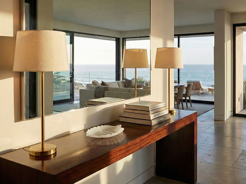 White Leaf Murano Glass dish sits on a entranceway table