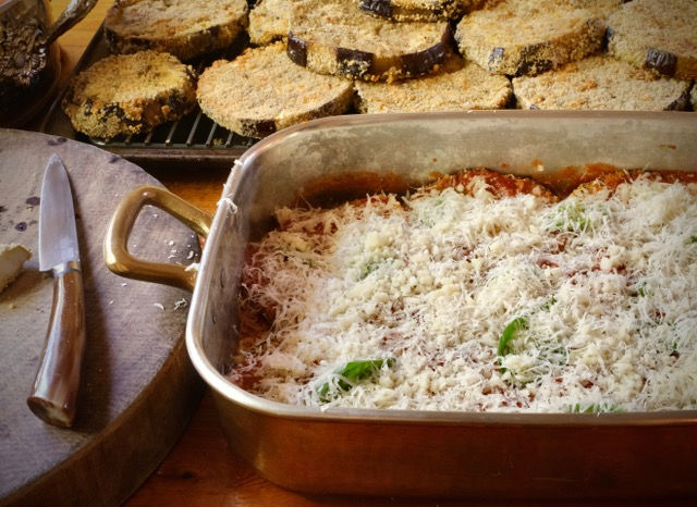 Eggplant parmesan ready to bake from an authentic eggplant parmesan recipe