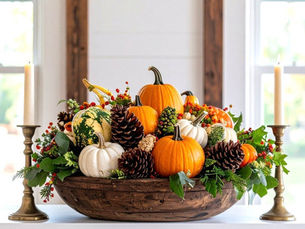Autumn Table Decor in Wood Bowl