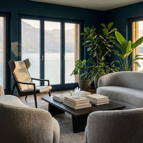 Living Room with Murano Glass Dove Sculpture