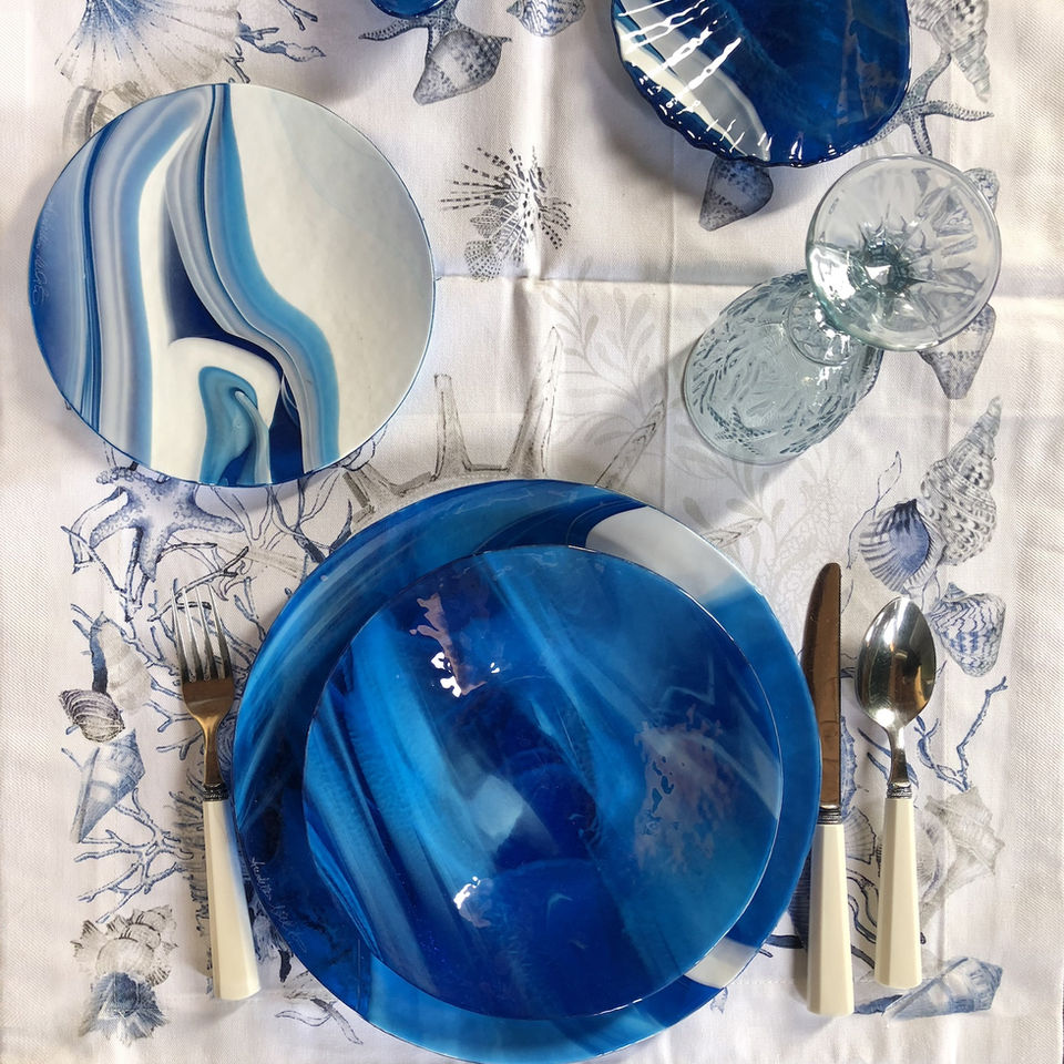 Ocean Blue Murano Glass Tableware