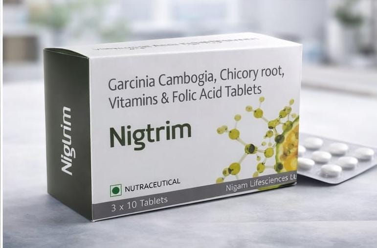 Nigtrim tablets with Garcinia Cambogia, Chicory root, Vitamins & Folic Acid.