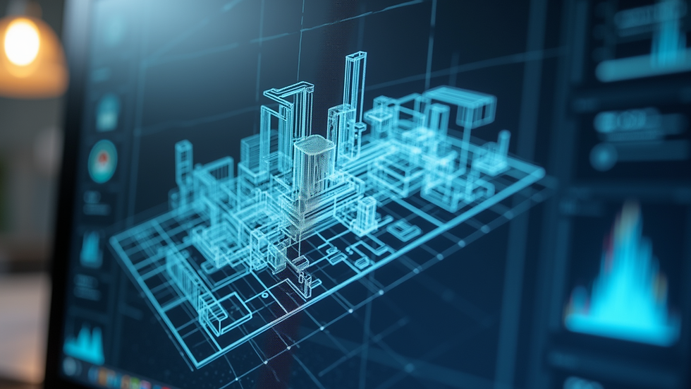 Close-up view of a computer screen showing a 3D engineering model