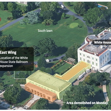 Aerial image of the White House that highlights the East Wing.