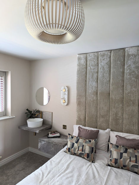 modern bedroom and feature headboard