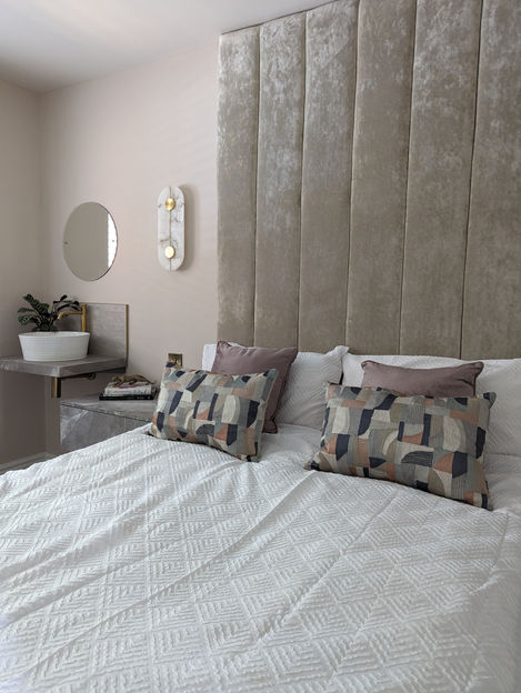 modern bedroom and feature headboard
