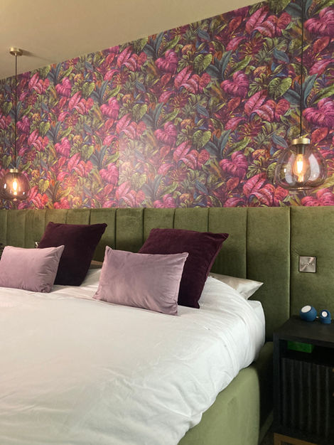 modern bedroom with feature wallpaper