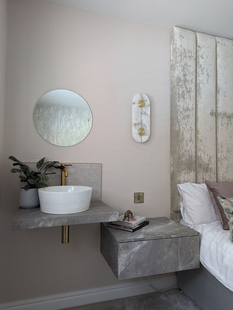modern bedroom and feature headboard