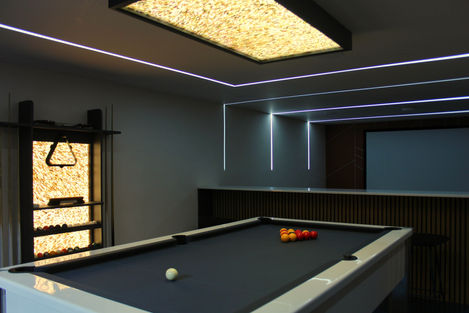 pool table in modern basement
