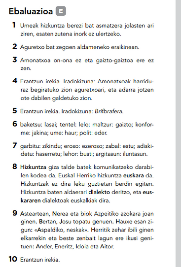 EUSKERA 2. UNITATEA ebaluazio soluzioak.