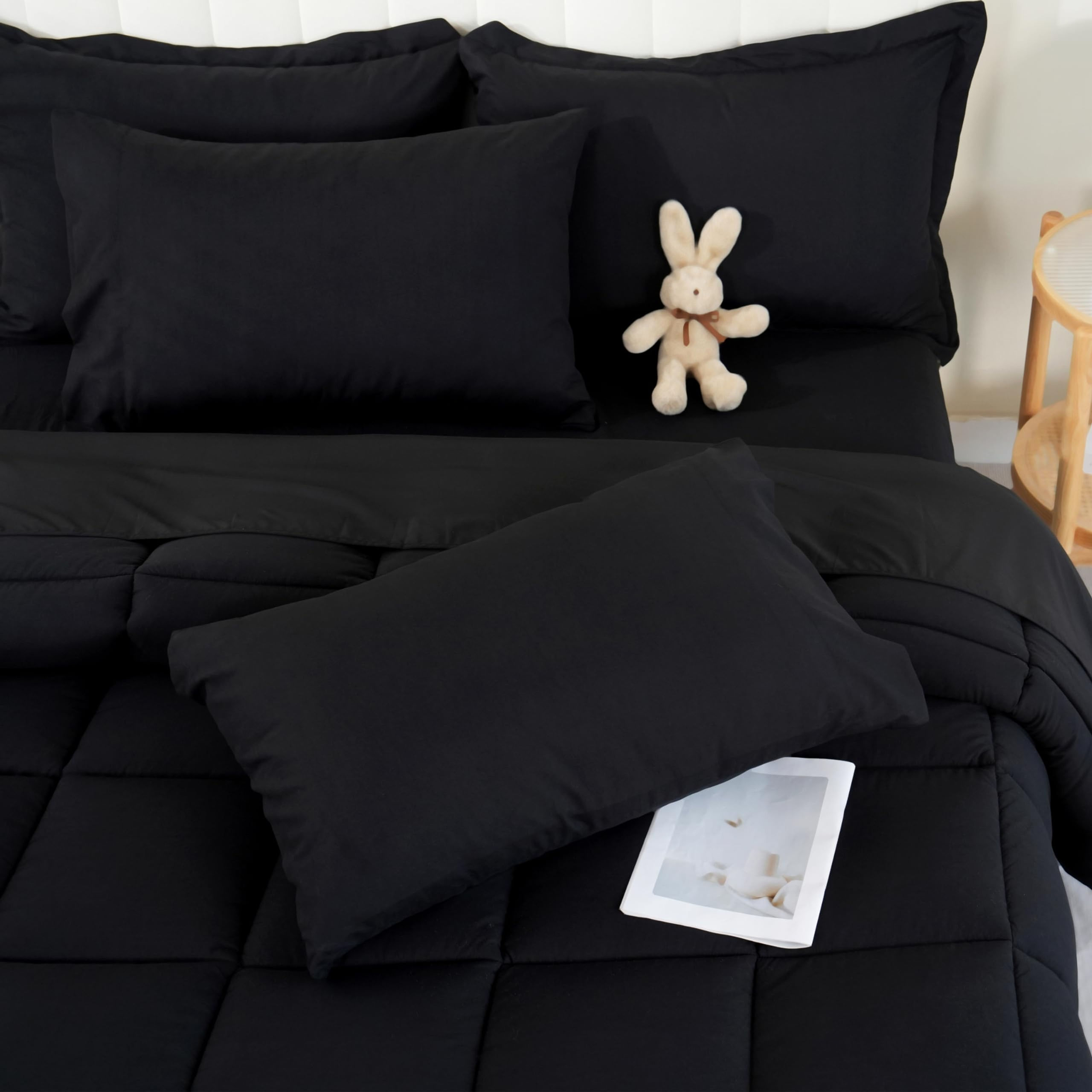 DOWNCOOL King Size Comforter Set 7Pcs Bedding Comforter Sets Black All Season Do