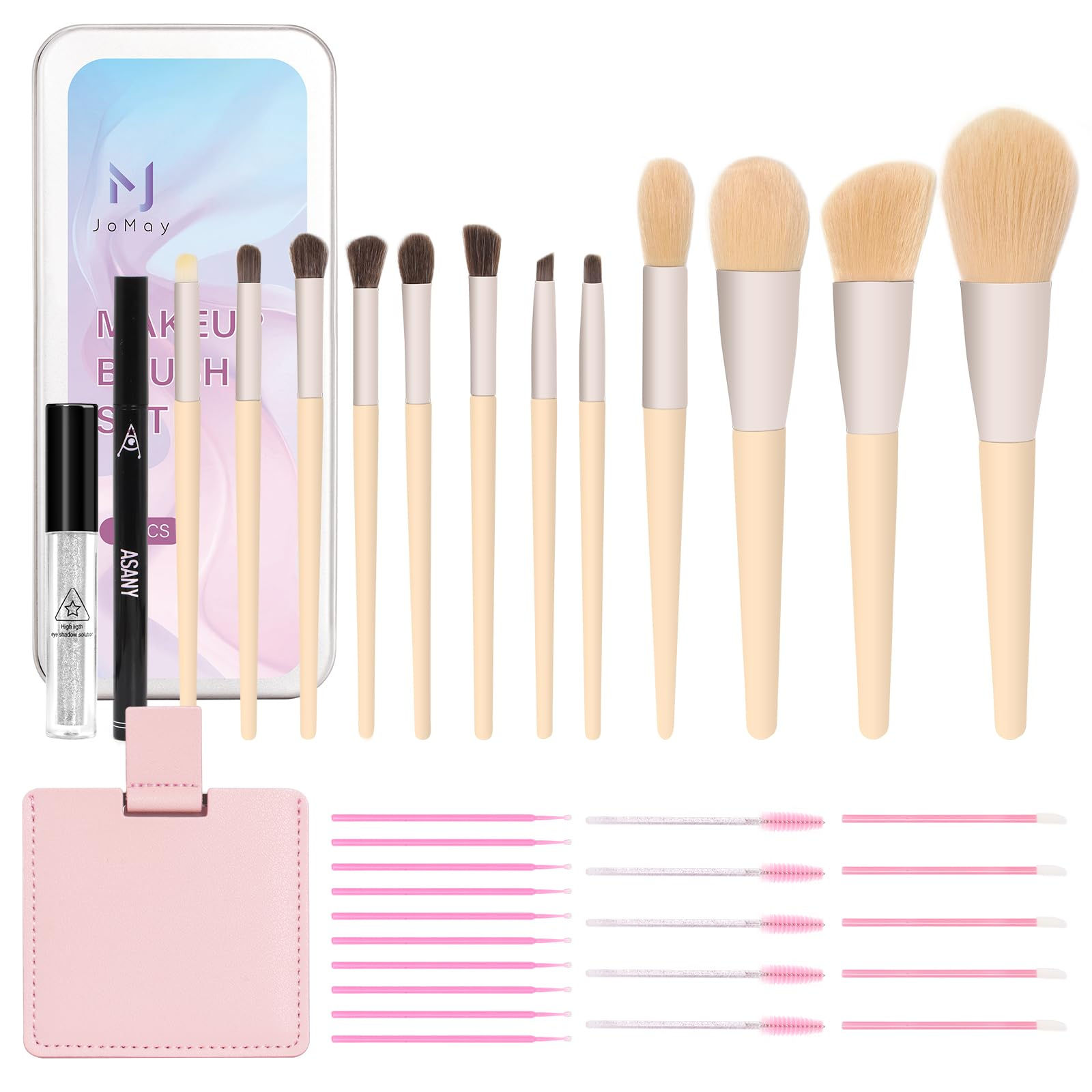 M J JOMAY Makeup Brushes Set 12PCS Morandi Makeup Brushes with Portable Mirror a
