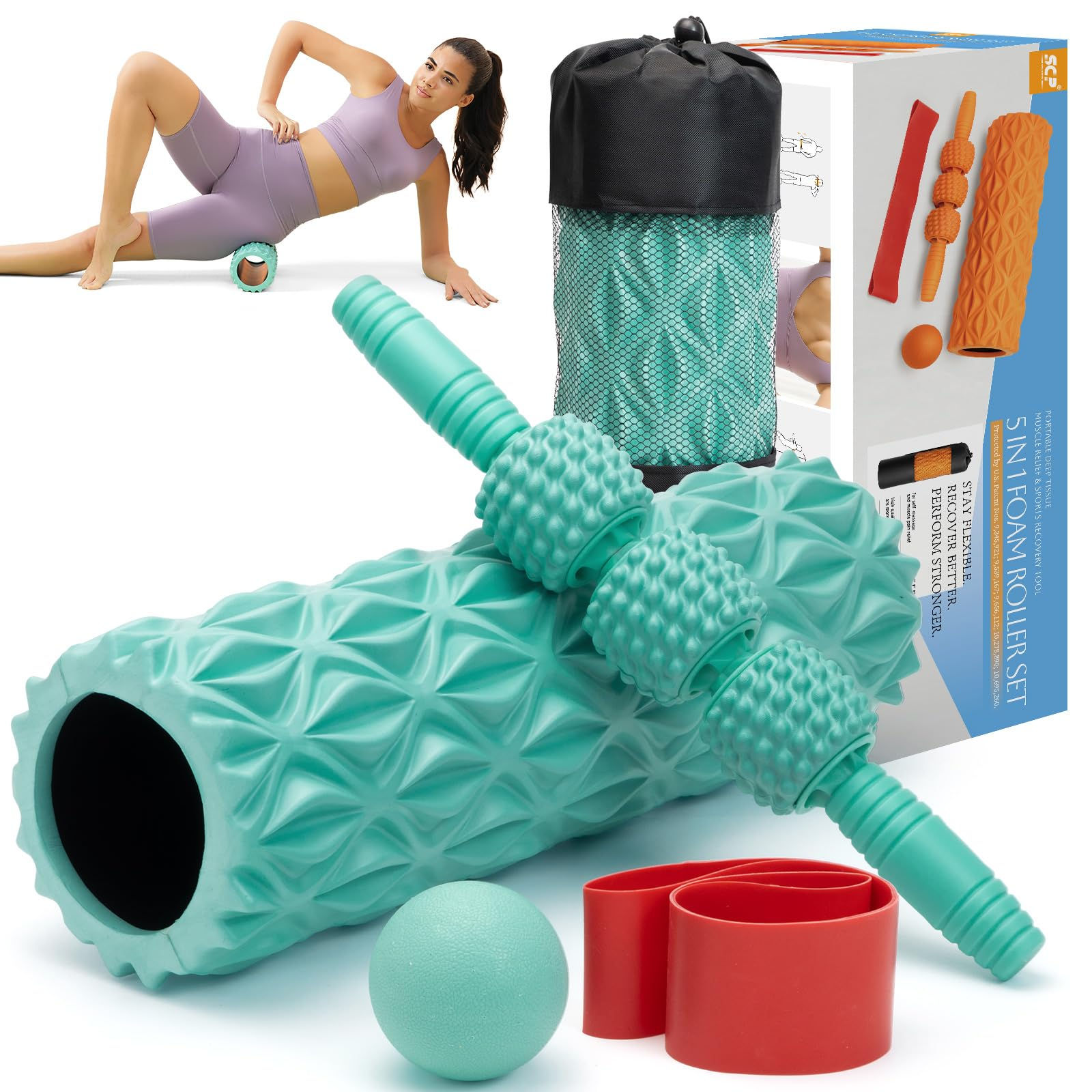 5 in 1 Foam Roller Set Medium Density Back Foam Roller Muscle Roller Stick Massa