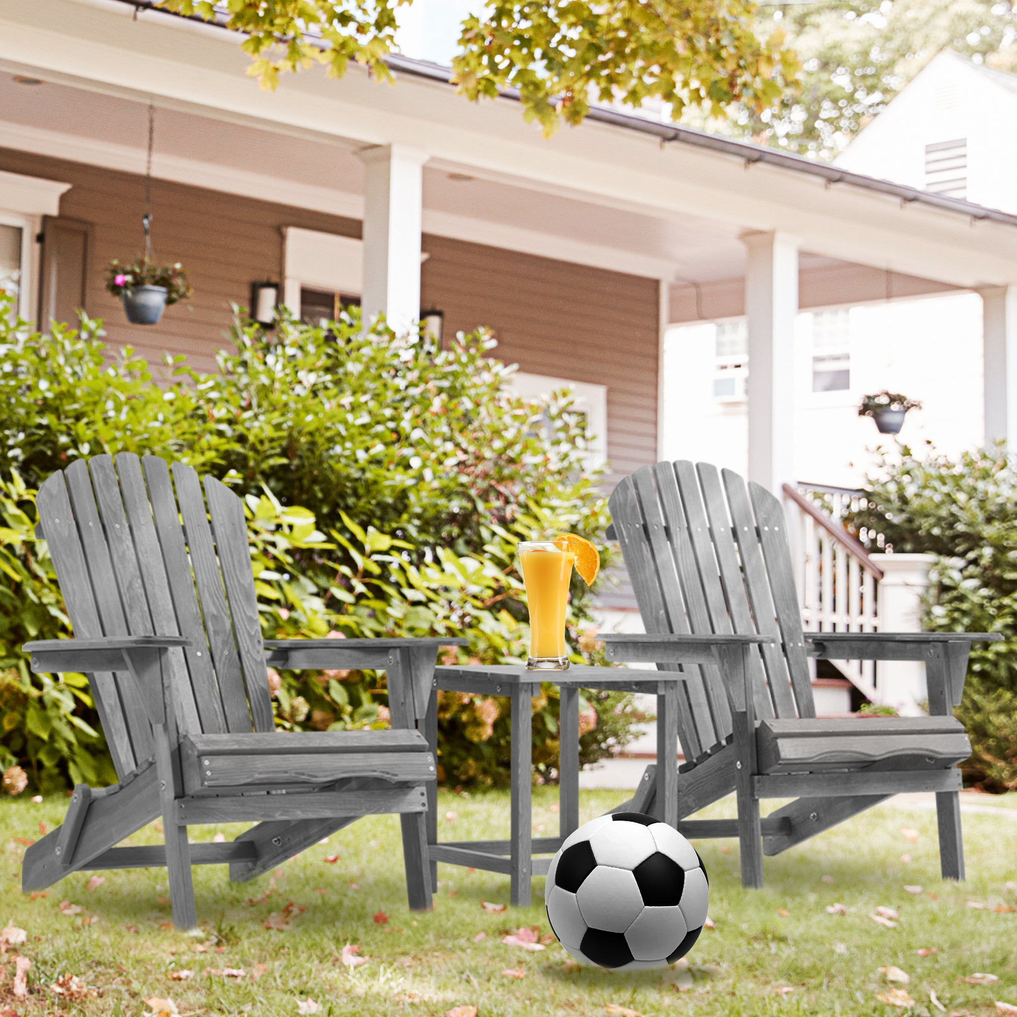 Wooden Garden Outdoor Lounge Patio Chair Wooden Folding Adirondack Chair 2-piece