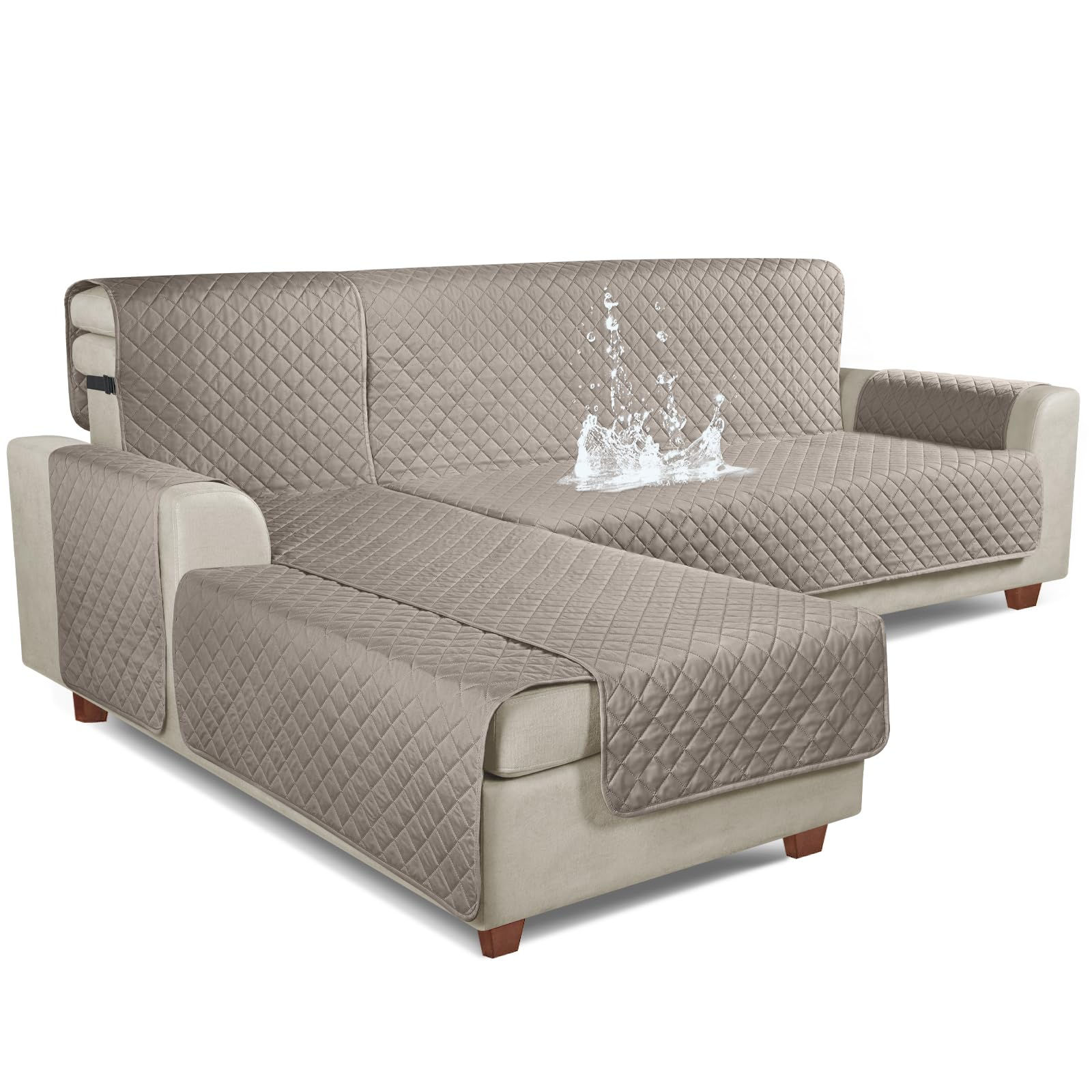 KinCam 100% Waterproof Sectional Couch Covers Reversible L Shaped Sofa Covers 3p