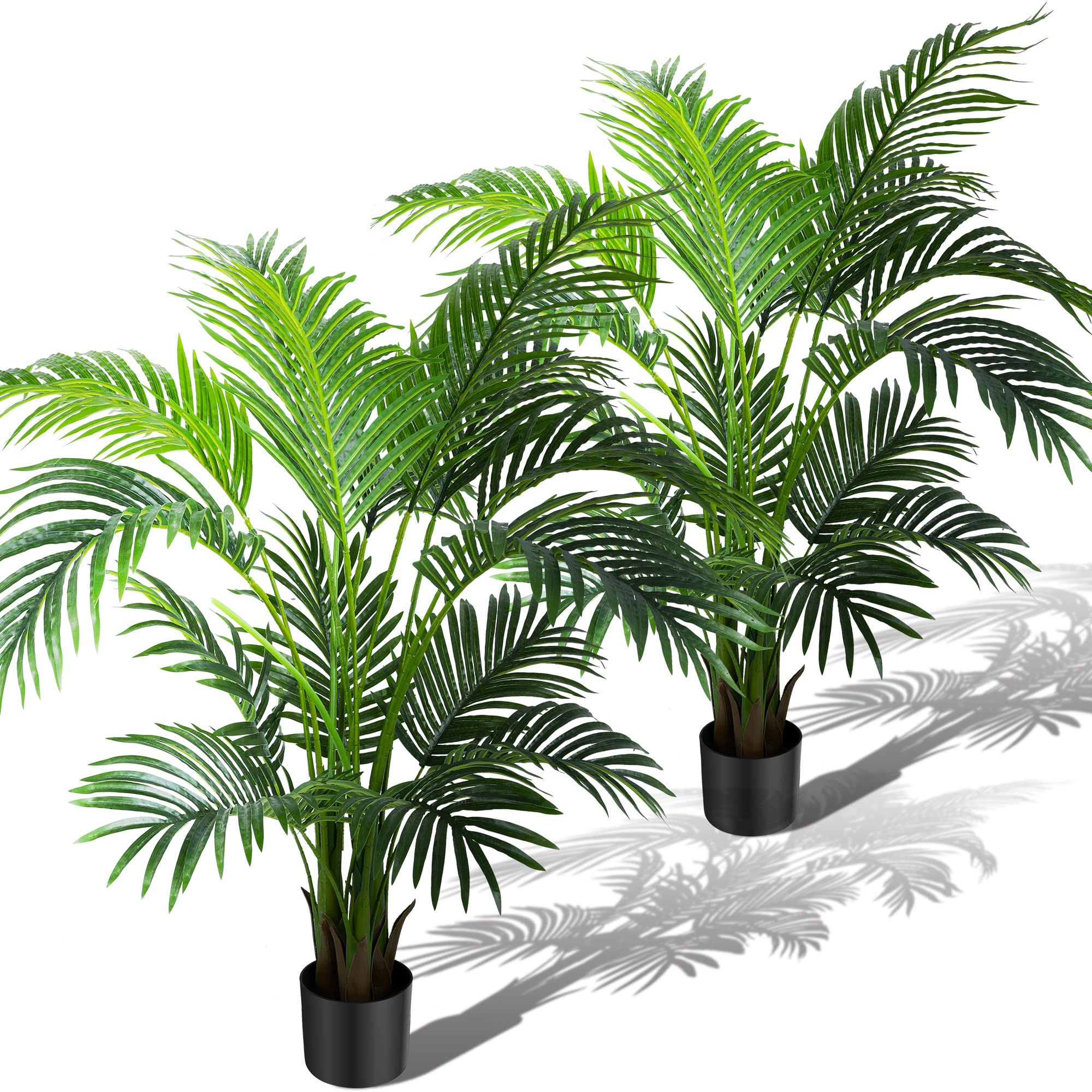 KOL 4ft 2-Pack Artificial Palm Tree Plant 47in Fake Cane Areca Palm Silk Tree In