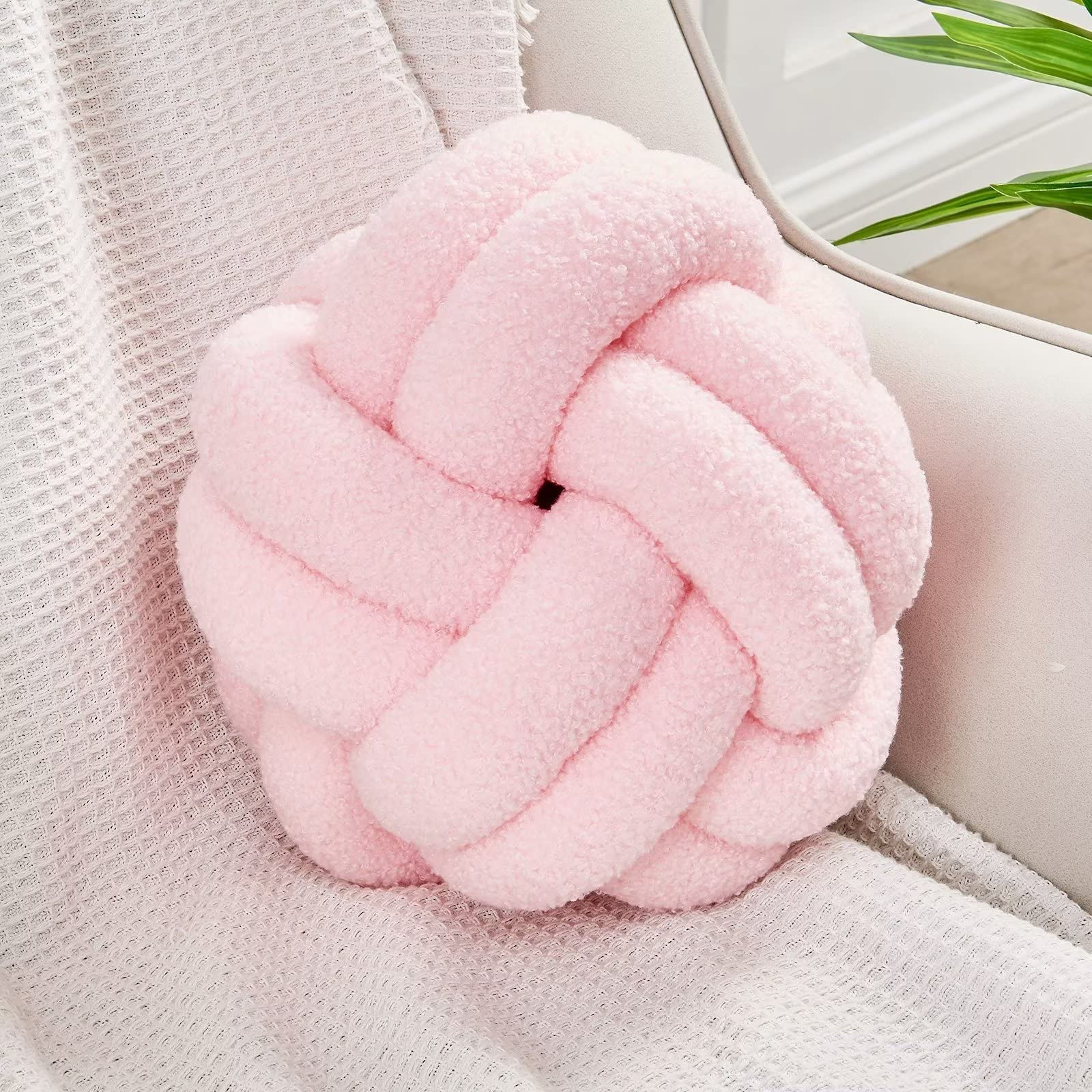 Uvvyui Knot Pillow Ball Soft Pink Home Decor Knotted Pillows Handmade Round Plus