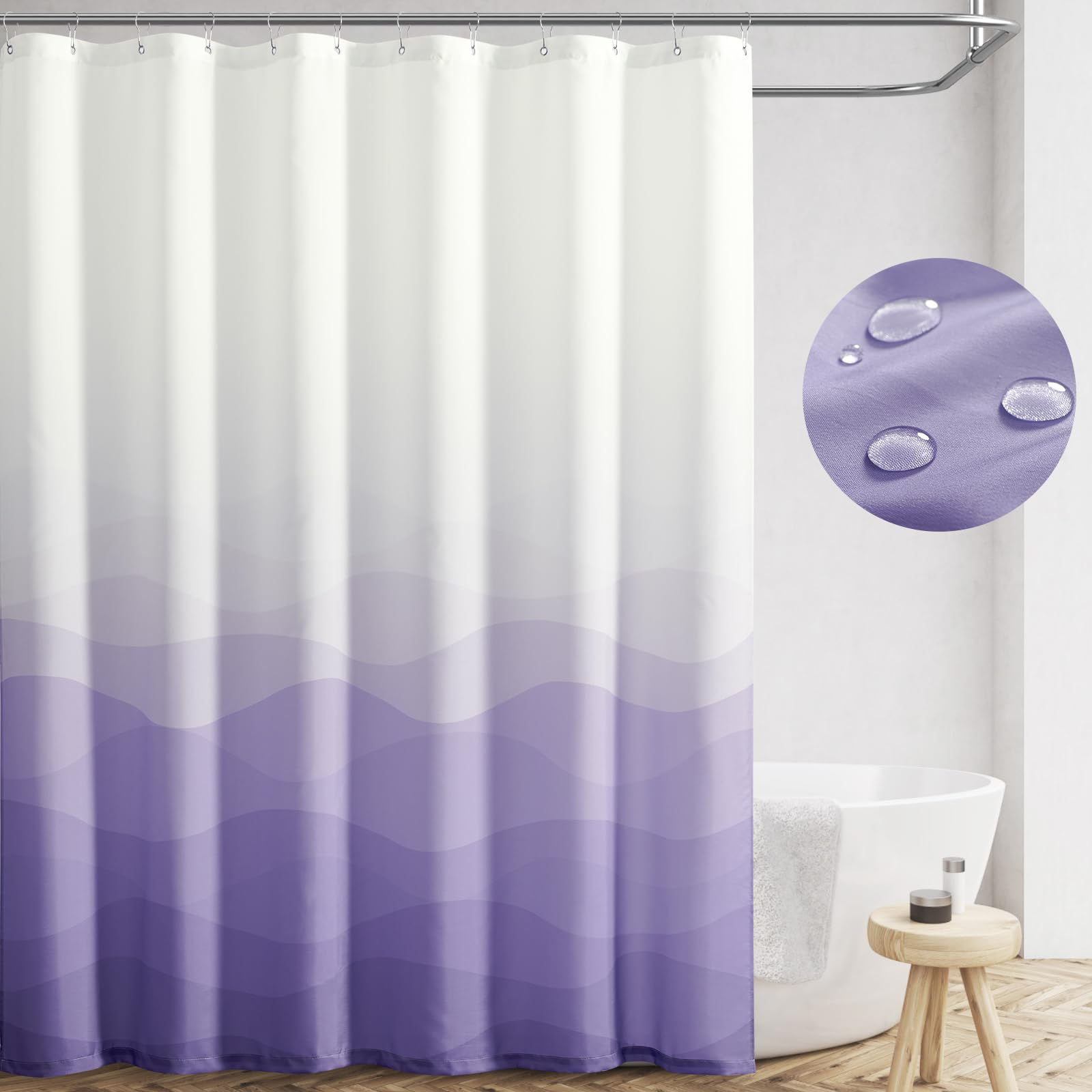 jinchan Ombre Lilac Shower Curtain Waterproof Fabric Shower Curtain Coastal Beac