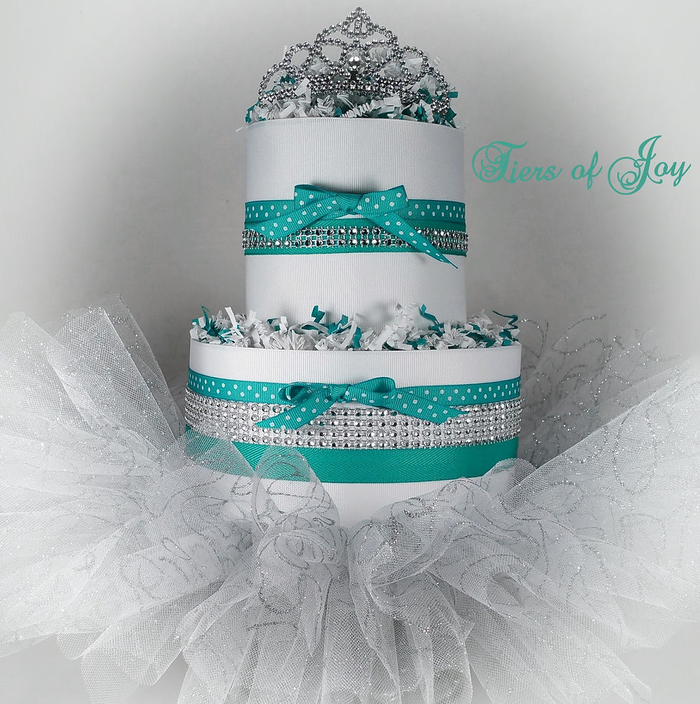 Thumbnail: 2 Tier Tiffany Theme Mini DIAPER CAKE