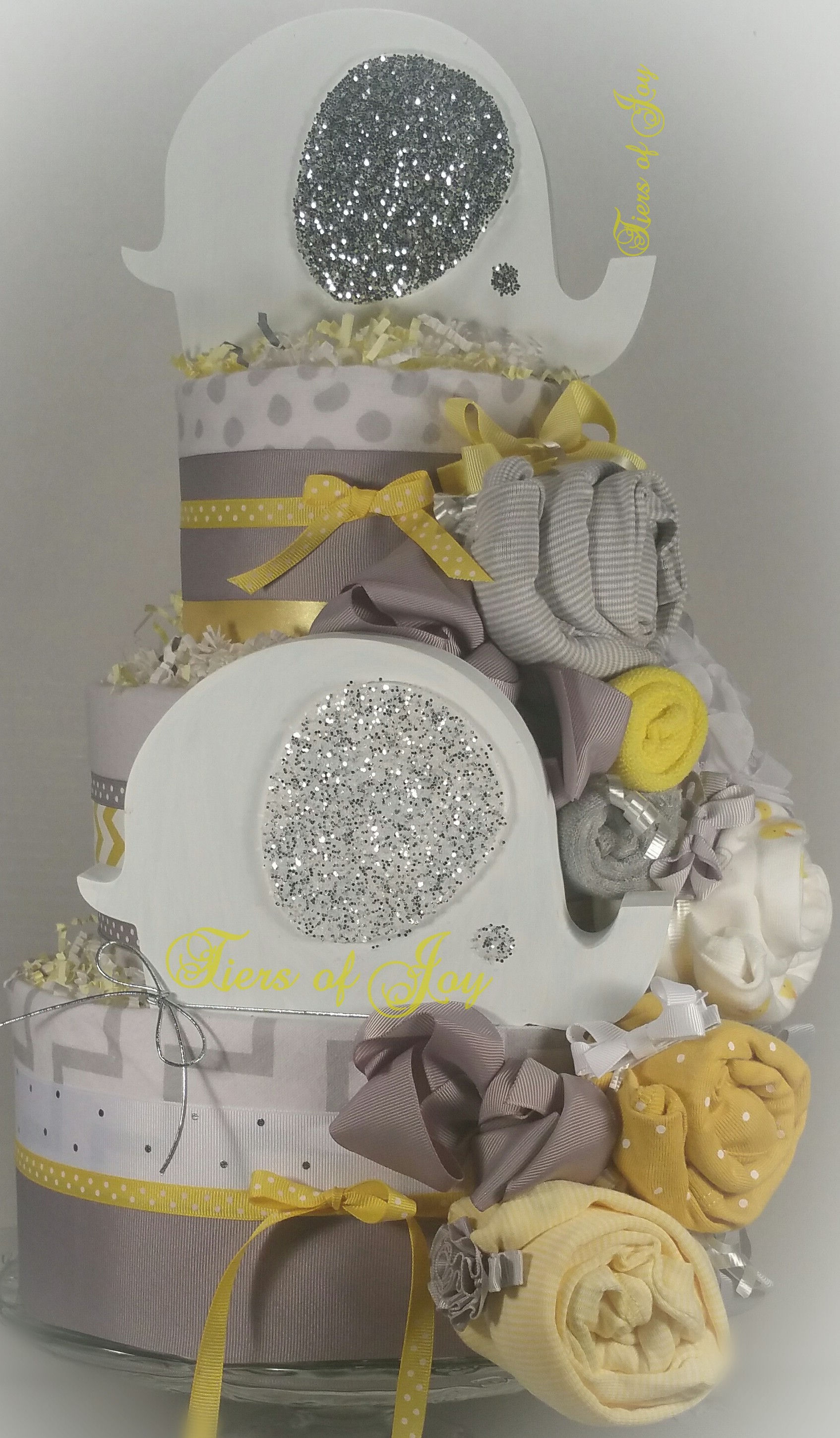 3 Tier Silver Twin Elagent Elephants DIAPER CAKE