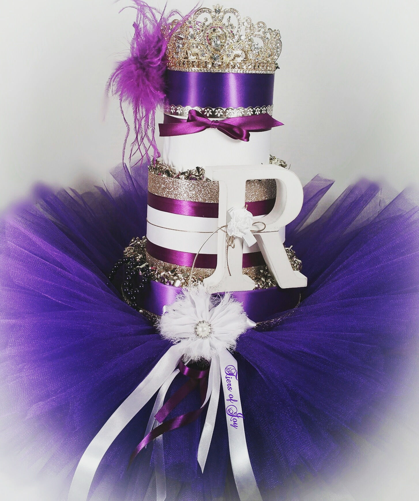 3 Tier Purple & Gold Queen DIAPER CAKE
