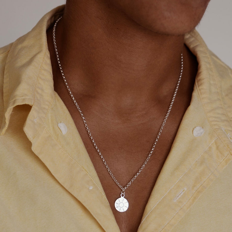 שרשרת כסף חוליות לגבר  תליון מטבע שמש