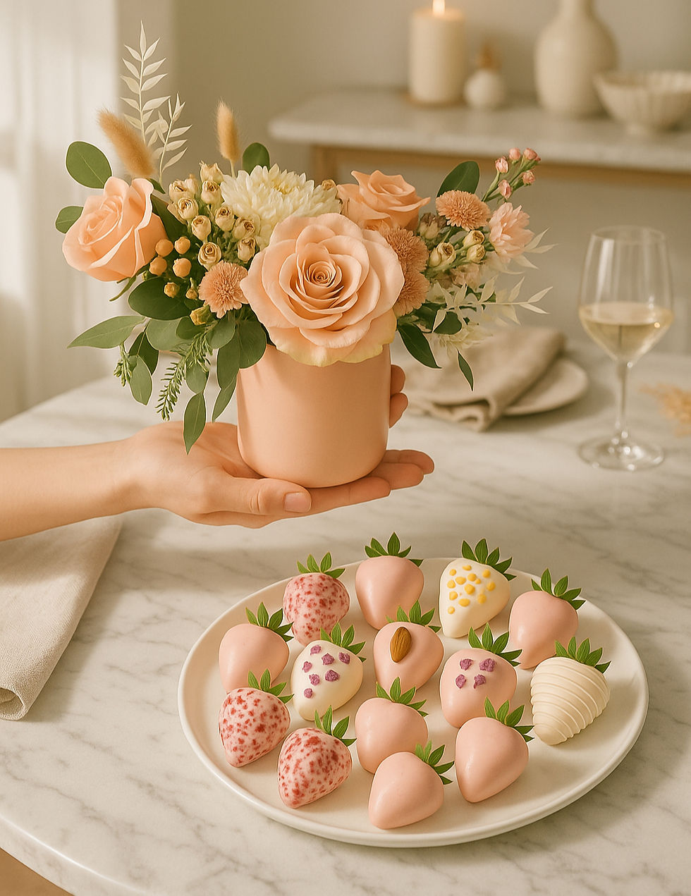 petite peach flowers & elegant box bundle
