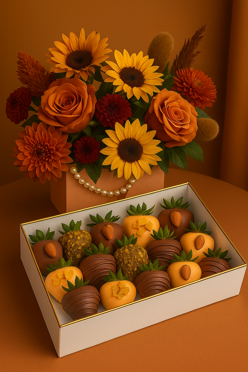 autumn bloom harvest box flowers chocolates vancouver