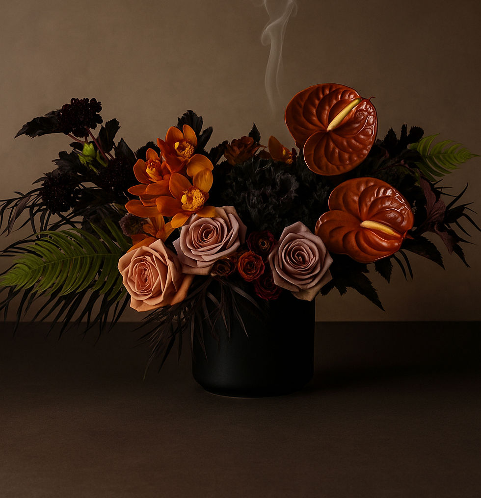 roses orchid dark moody floral arrangement 2