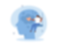 Vector illustration of a head with a woman on a swing touching a heart.