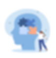 Vector illustration of a head with a woman putting puzzle pieces together inside the head.