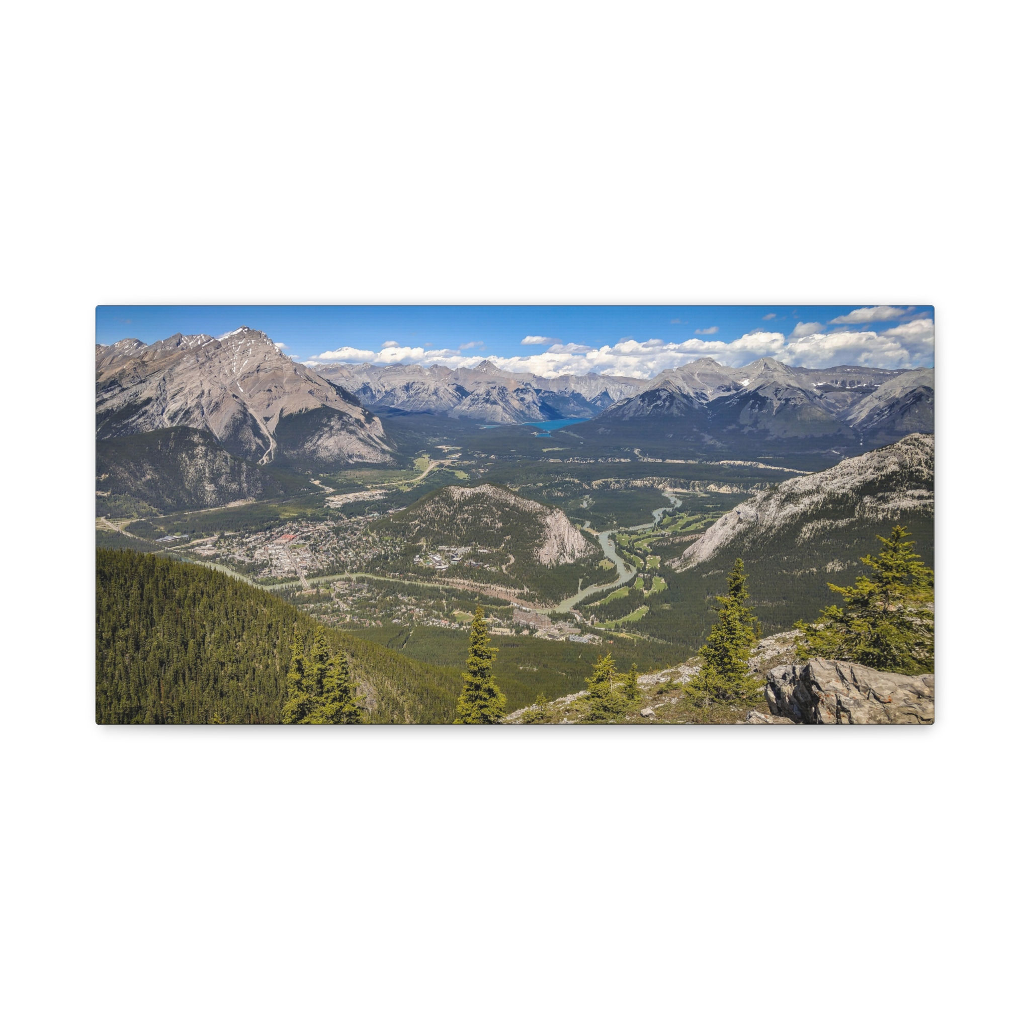 Banff Mountain Valley Panorama Canvas Print — Matte Stretched 1.25"