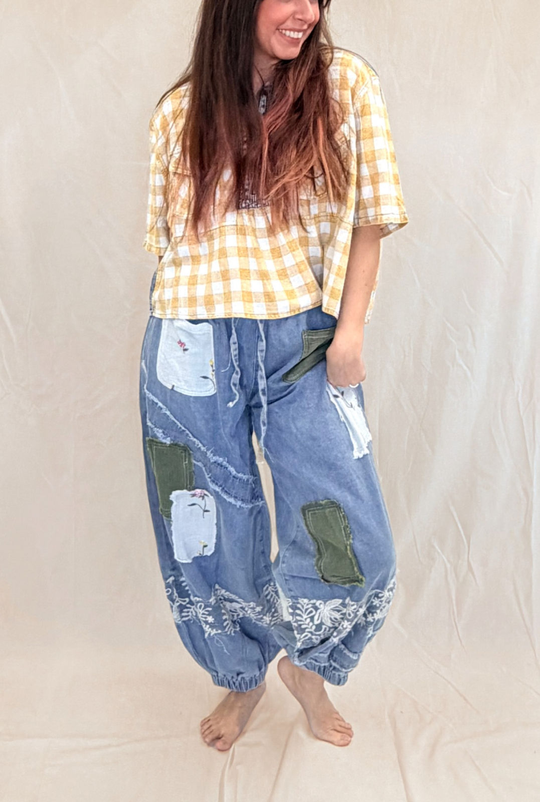 DENIM LACE JOGGER PANT