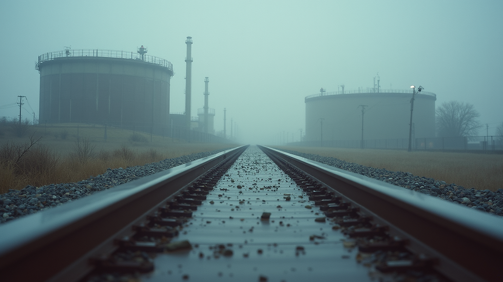 Eye-level view of an industrial site inspection with visible storage tanks