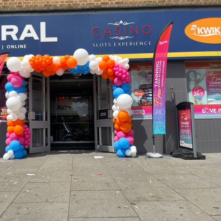 Large-scale corporate balloon installation and event styling brand promotion 