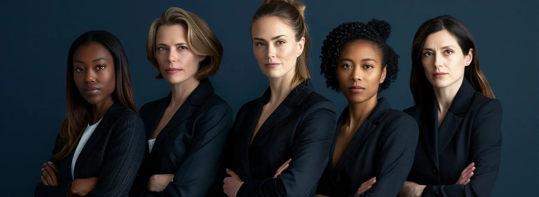 Diverse group of professional women in business attire, symbolizing women in technology and AI leadership.