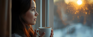 Cocooning Lumière douce du matin en hiver Tasse chaude