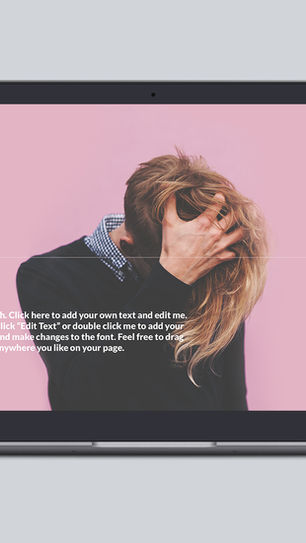 Laptop displaying a webpage; person with hand on head in front of pink background. White text offers editing instructions. Mood is contemplative.