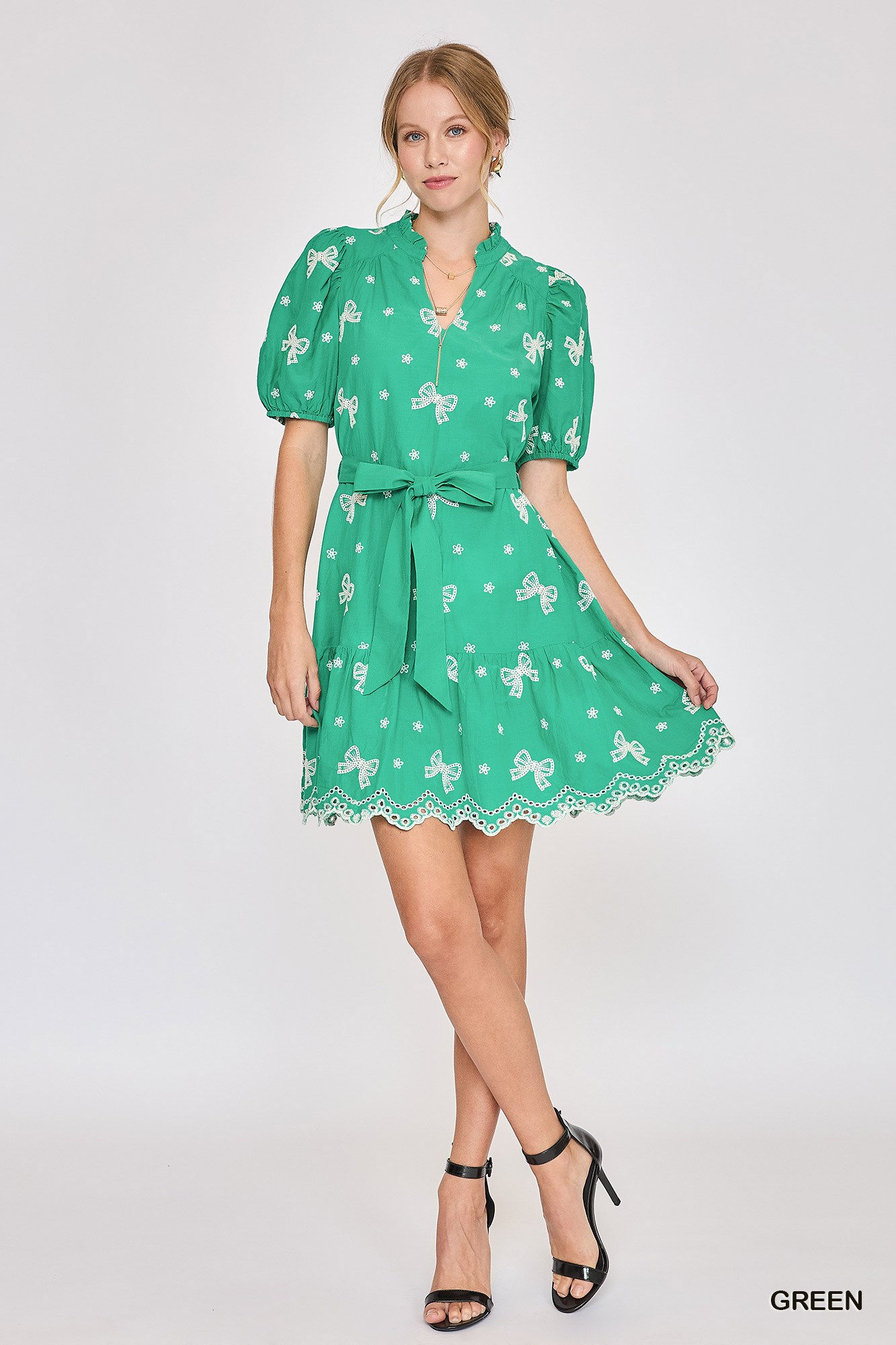 UMGEE Ribbon Eyelet Detailed Mini Dress