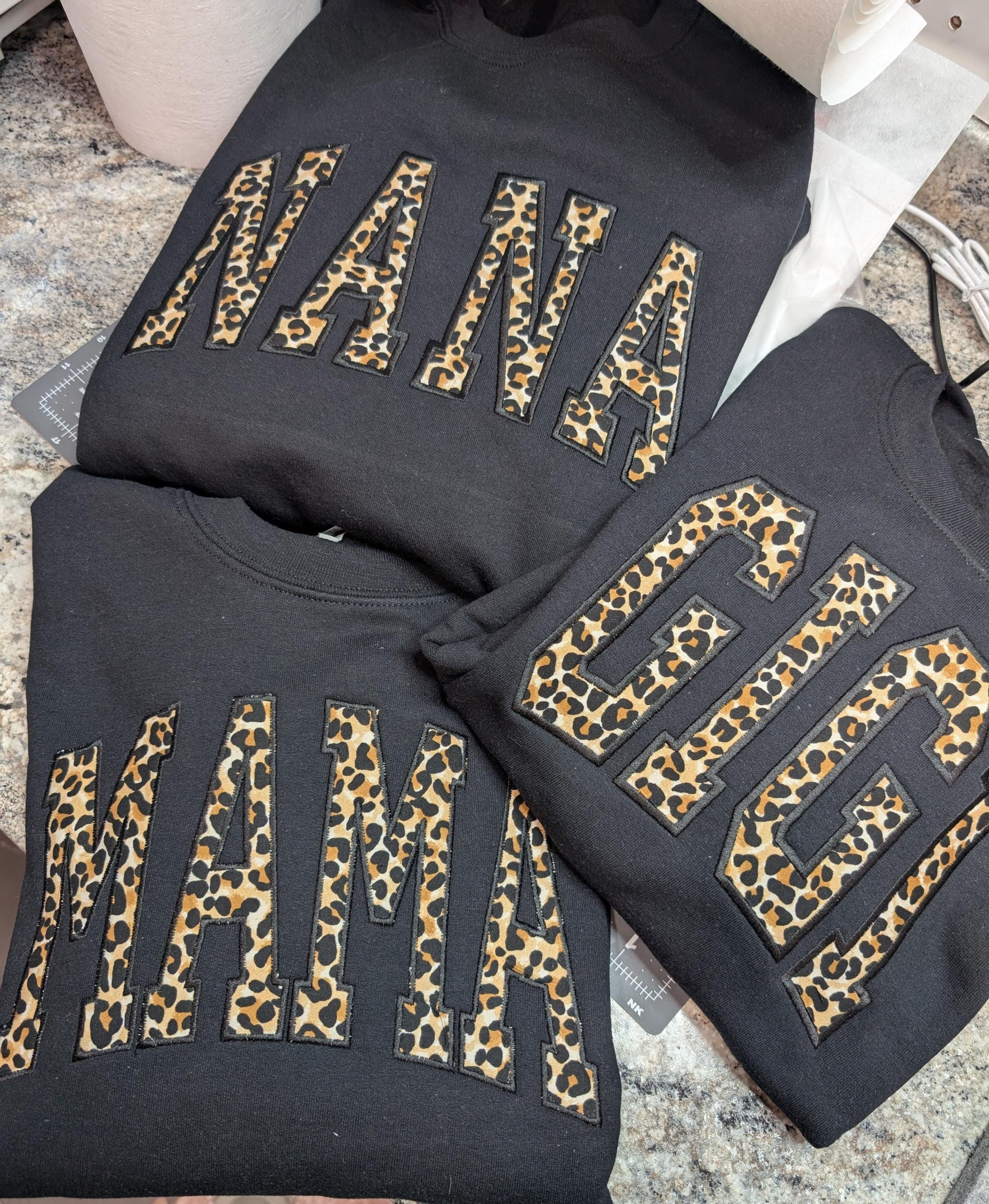 Leopard Applique Embroidered Sweatshirt | Women's Crewneck | Gift for Her | Bleu