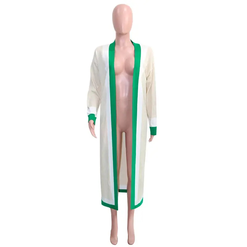 Thumbnail: Colorful Knit Oversized Boho Long Cardigan Green Line Women Sweater