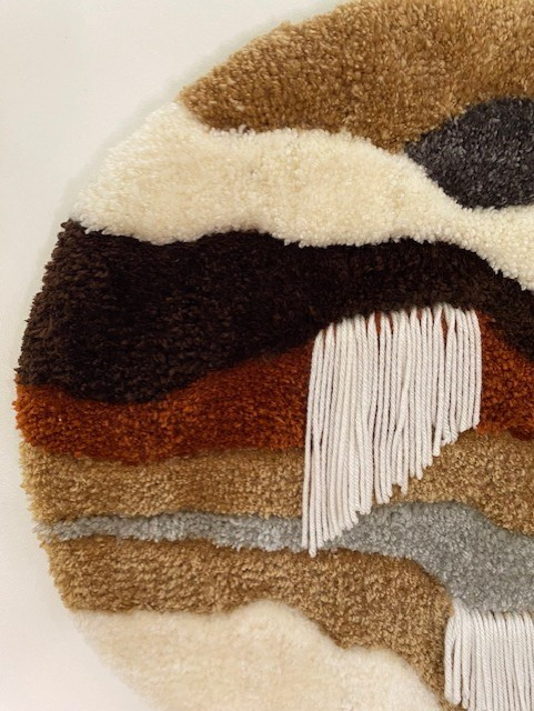 Tufted Fiber Art Round Wall Piece Waterfalls Closeup View