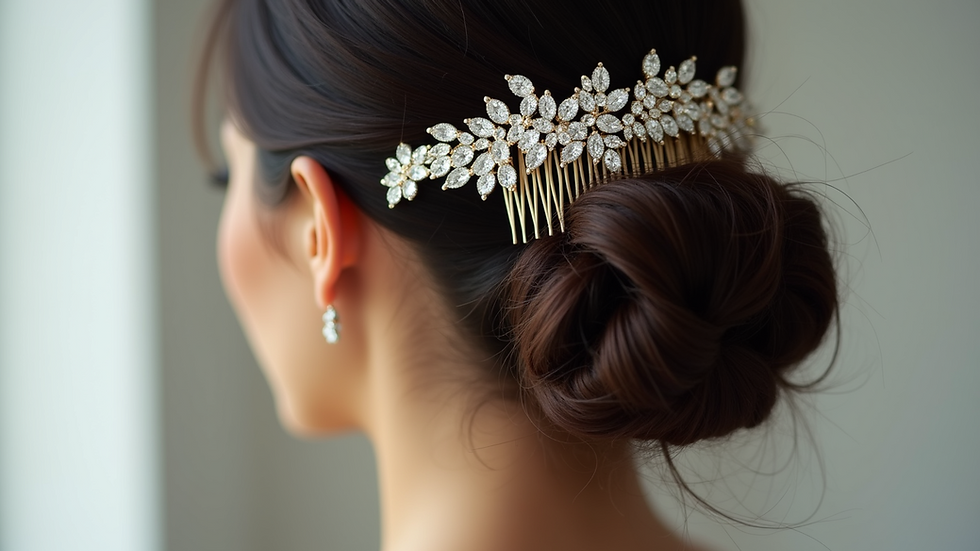 Close-up view of elegant bridal hair comb with crystals