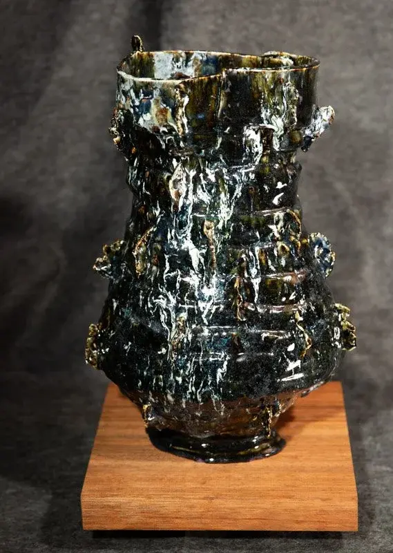 Tall Black and Blue Vase