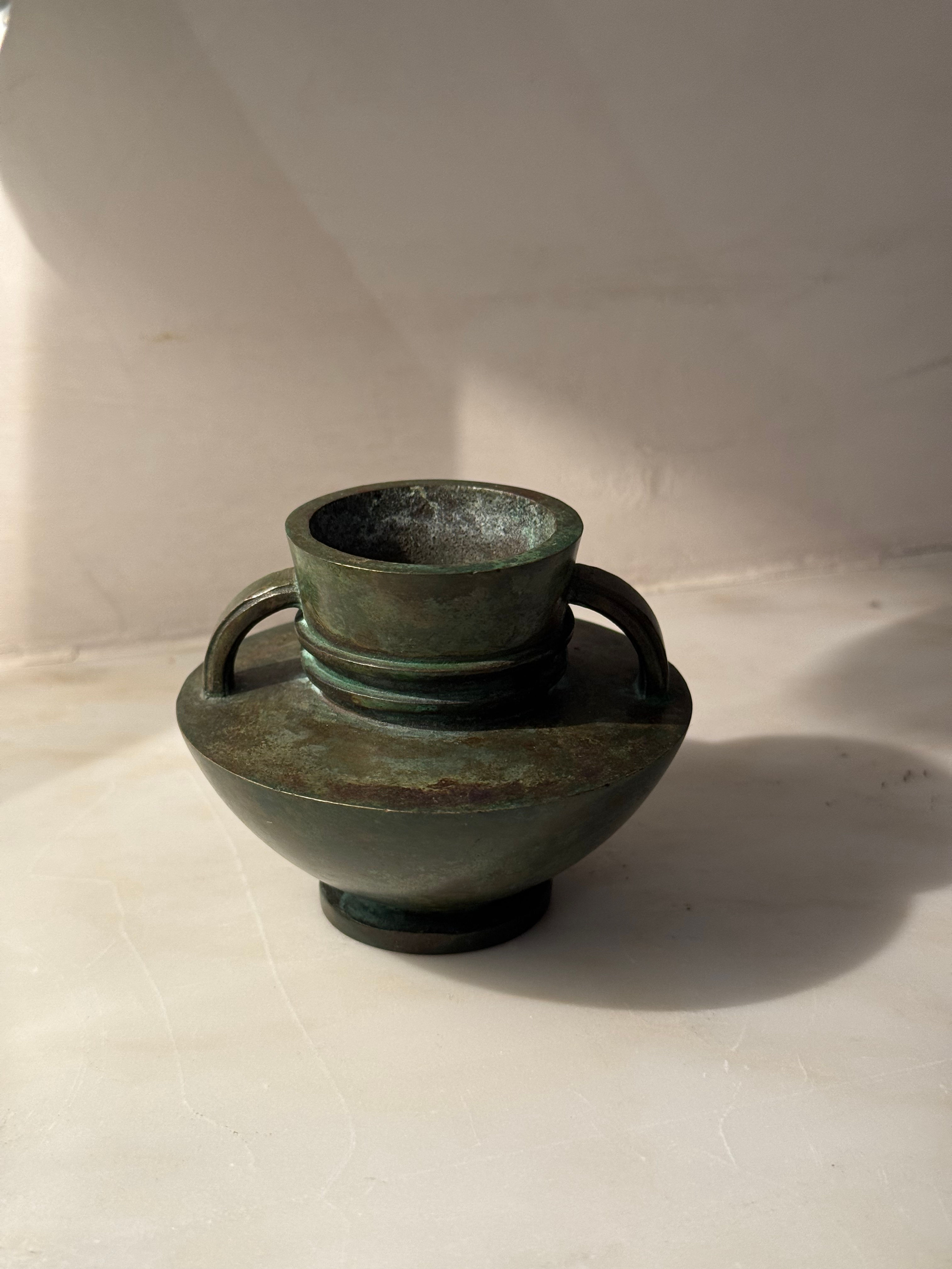 Vintage Solid Bronze Small Vase with Hangers by Sune Backstrom