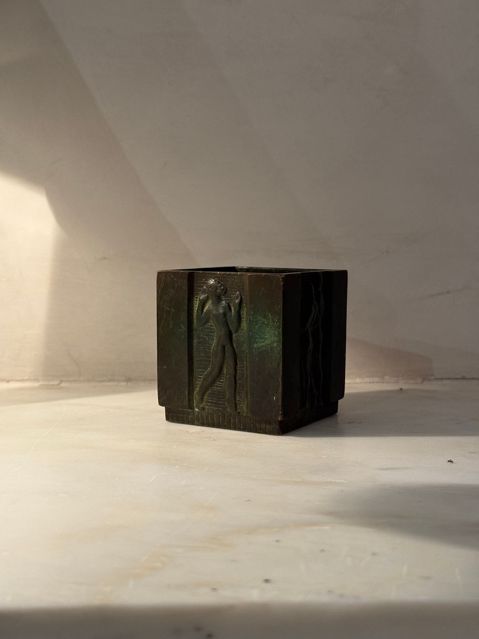 Thumbnail: Vintage Bronze Swedish Grace Relief Vase by Jacob Angman