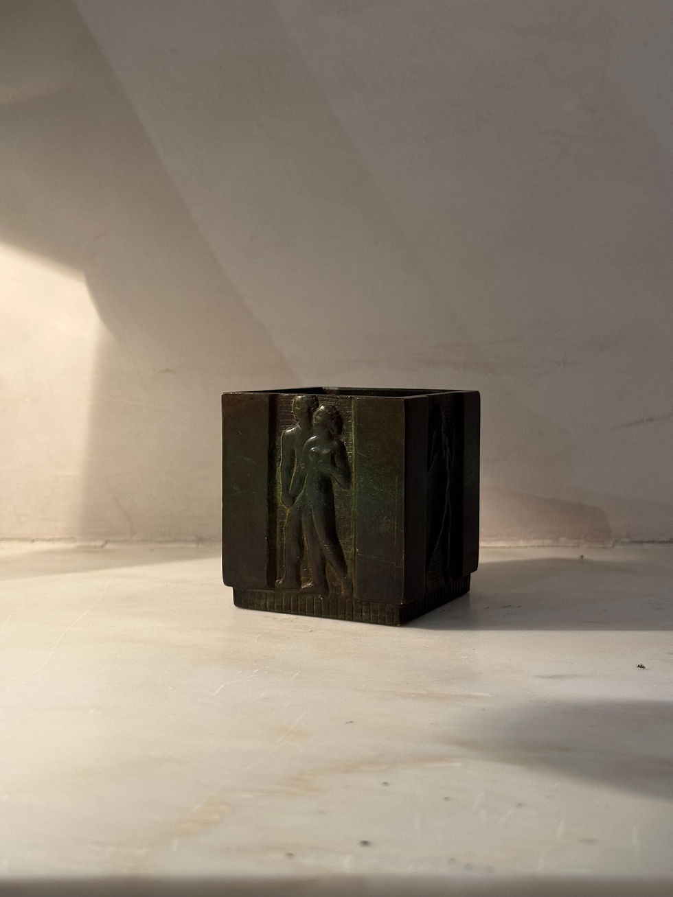 Thumbnail: Vintage Bronze Swedish Grace Relief Vase by Jacob Angman