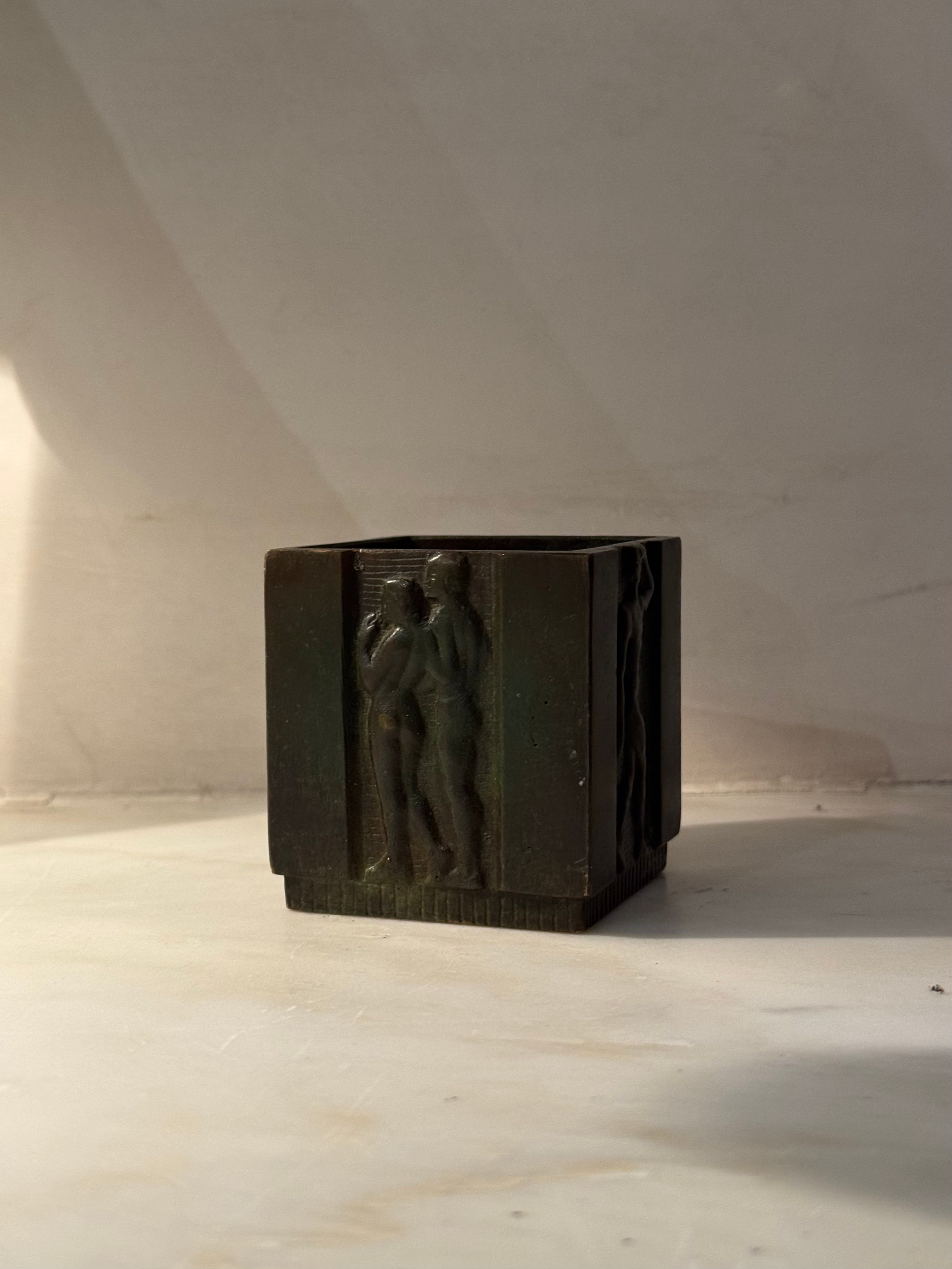 Vintage Bronze Swedish Grace Relief Vase by Jacob Angman